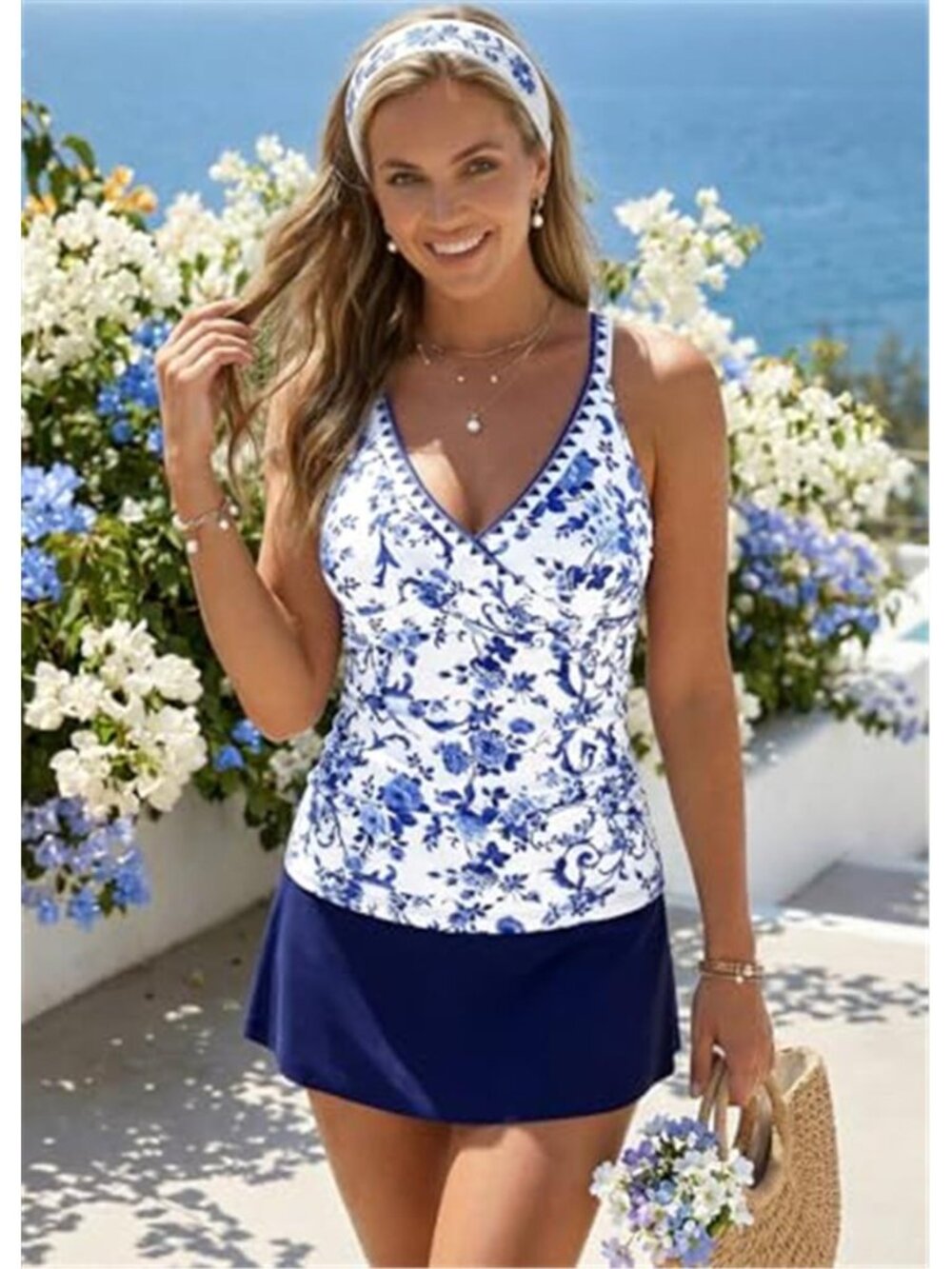 Womens Tankini Swimsuit Tummy Control Swim Dress Two Piece Bathing Suit - Picture 2 of 6